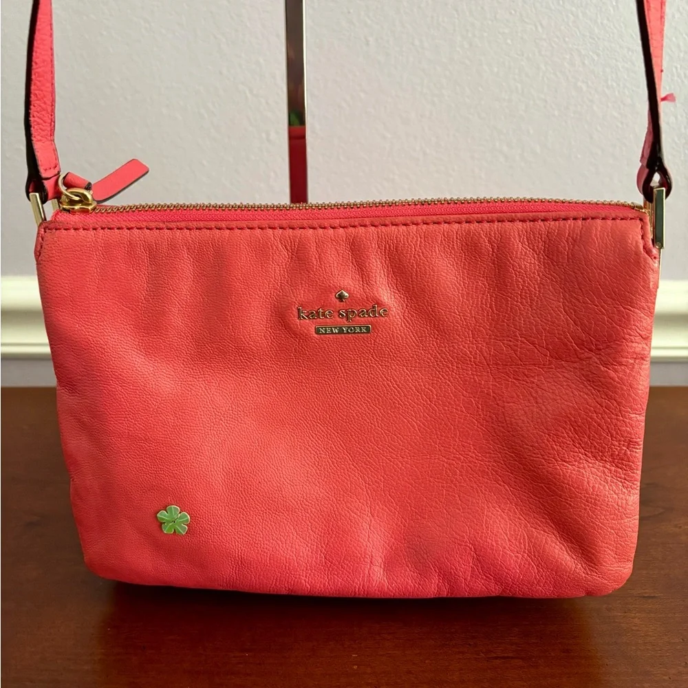 Kate Spade Coral Pink Leila Crossbody Bag/Striped Interior/Adjustable Strap - Picture 2 of 11